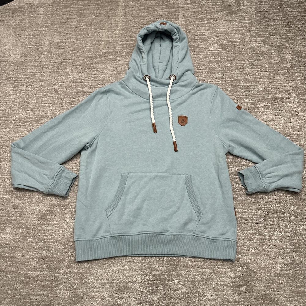 Wanakome Hoodie Mens XL Blue Fleece High Neck Pullover Rope Drawstring Logo